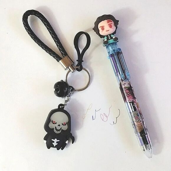 Demon Slayer Tanjiro Kamado Pen & Grim Reaper Keychain Bundle NEW - Picture 1 of 17